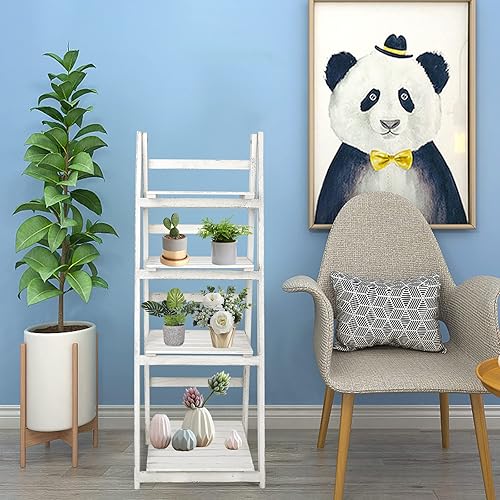 Miniatura 8 de ECOMEX Estante de escalera de 4 niveles, estante de escalera de madera, estantería de 4 niveles, estante de almacenamiento plegable rústico para el