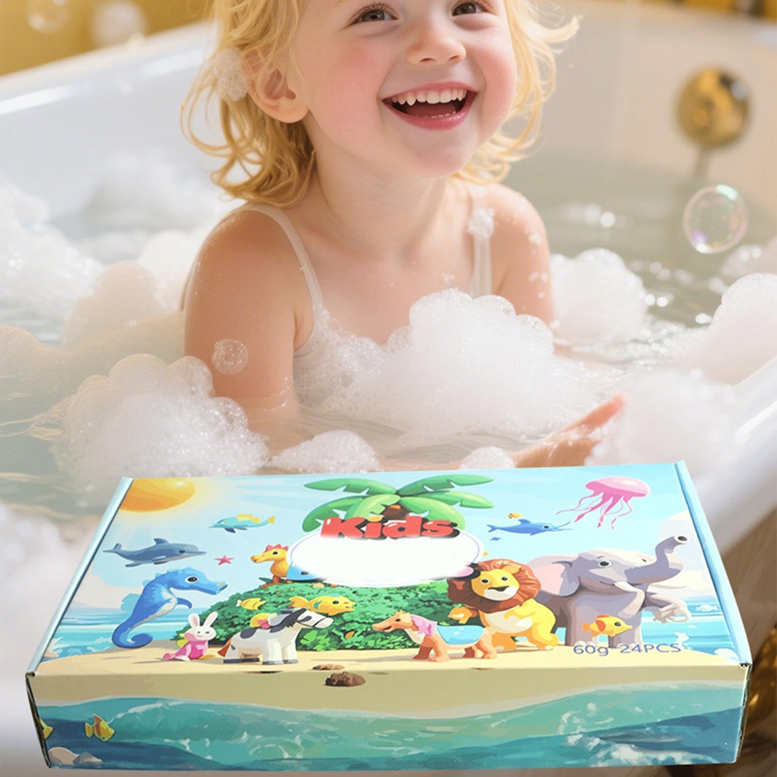 Relaxing Sea Salt Bath Balls, 33x19.5x4.8cm, 24 Count, Animal Toy Collection, Bubble Soaking, Home Spa, Fragrant Bathing, Stress Relief