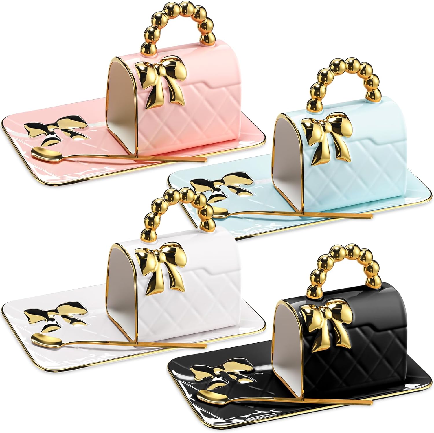 Sliner Handbag Coffee Mug Set- 4 Sets Handbag Coffee Mug with Saucer Spoon 10 Oz/ 310 ml - Cute Ceramic Creative Tea Cup for Women Girls Valentines Gift(Modern)