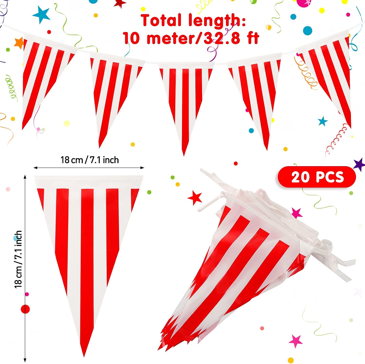 Tatuo Carnival Table Skirt Circus Pennant Bunting Flags Banner Wedding Carnival Circus Decoration Red White Striped Table Cloths for Carnival Birthday Theme Party Festival Celebration Supplies - Image 4
