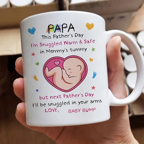 Gossby Personalized Dad To Be Gift for First Time Dad - Custom New Dad Gift Coffee Mug from Baby Bump - 1st Fathers Day Gift for Soon To Be Dad, Husband from Wife - Message from The Bump - Dear PAPA