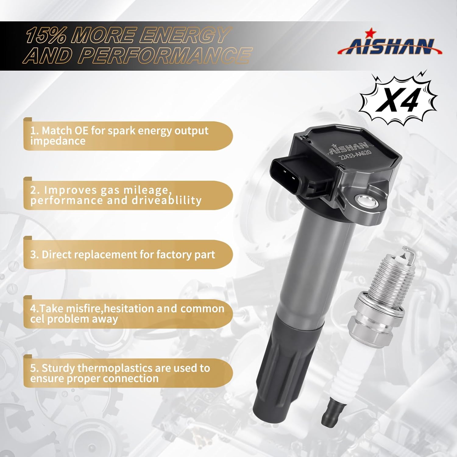 Set of 4 Ignition Coil Pack and Iridium Spark Plugs Compatible with Subaru Legacy Outback H4 2.5L 2010 2011 2012 UF668 22433AA620 22433AA621 C862 GN10679 COP586