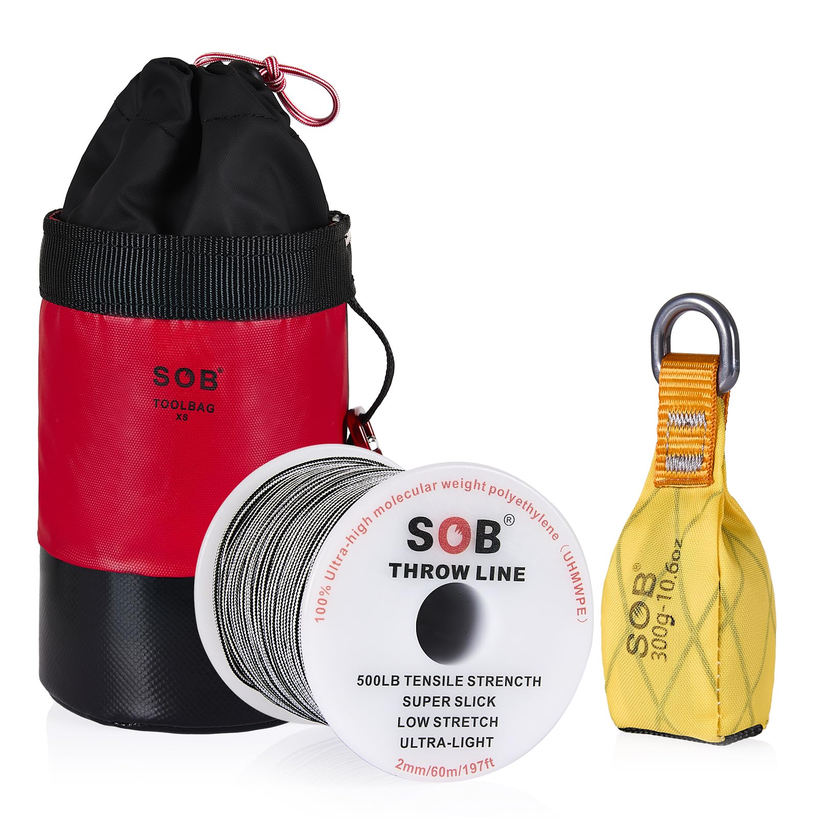 SOB Arborist Kit de Línea de Lanzamiento, Bolsa con Cuerda de 60 m para Trabajos en Árboles, Amarillo 300G