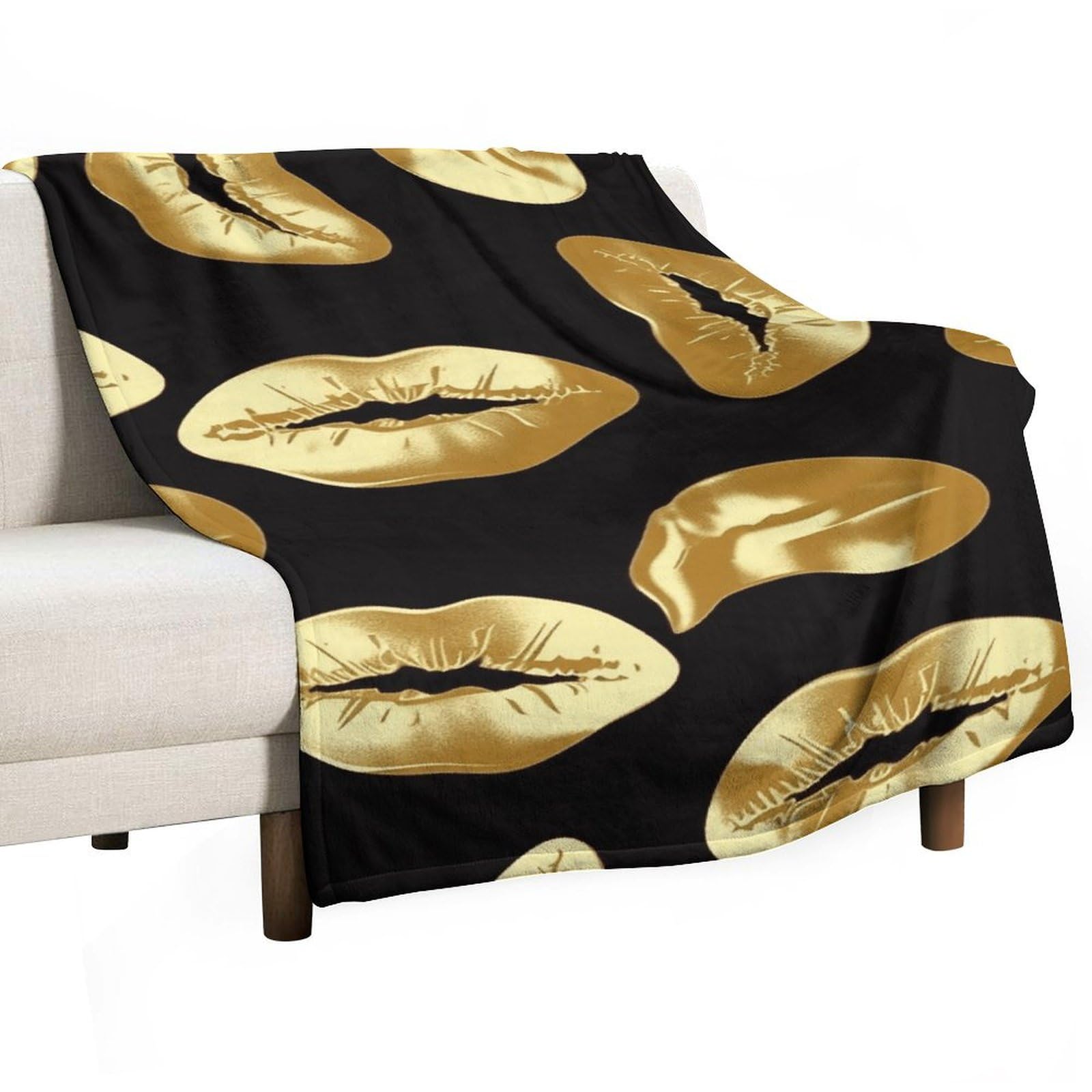 Couverture flanelle lèvres dorées douce, l'accessoire idéal pour vos soirées cocooning