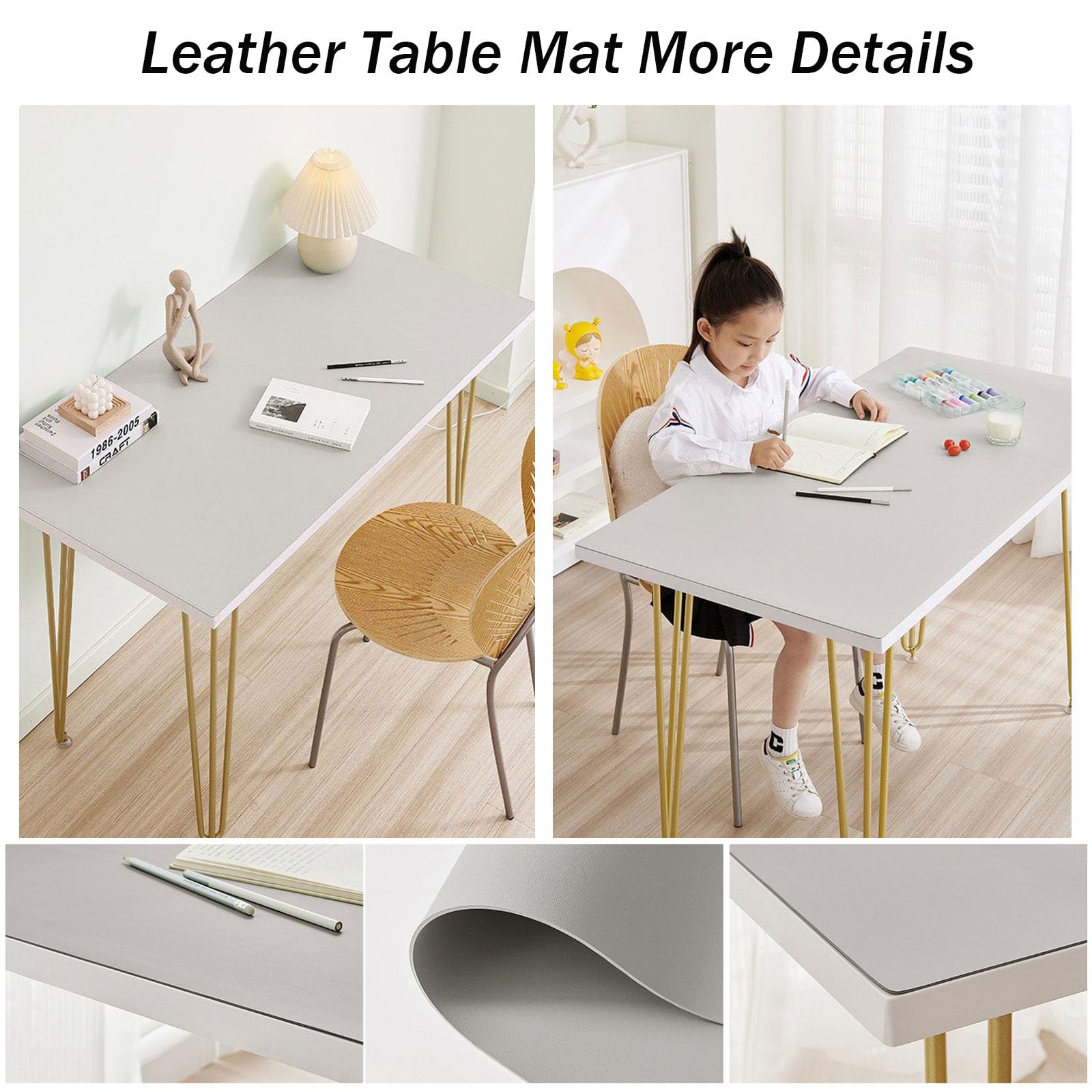 Grande Tappetino da Scrivania Pelle Impermeabile Sottomano da Ufficio Antiscivolo Tappetino Mouse Grande Tappetino da Tavolo da Pranzo, Cucina, Tavolino, da Ufficio in Ecopelle (50×160cm,White)