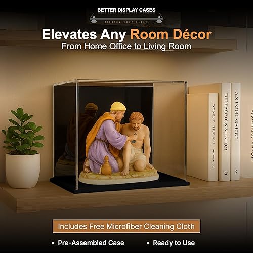 Vista 596 de Better Display Cases Versátil vitrina de acrílico transparente - Caja rectangular grande con base blanca 18" x 12" x 3" (BK09)