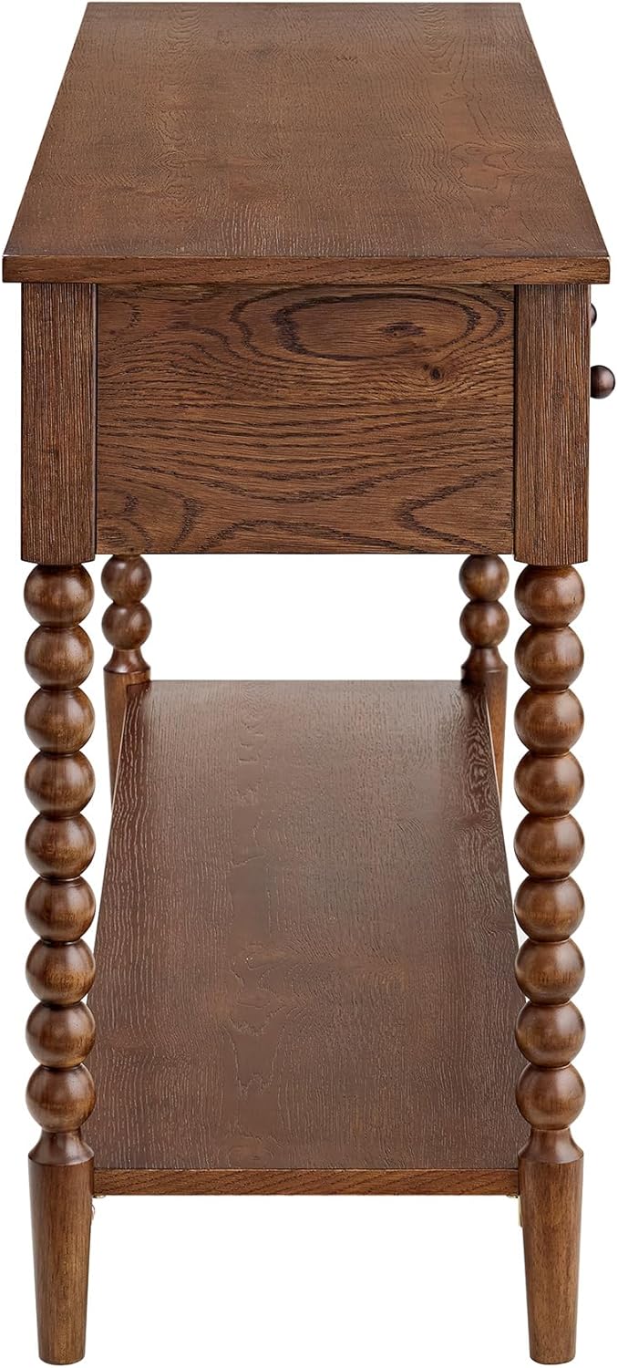 Pembroke 58” Cottage Sofa Console Table with Drawers & Lower Shelf Storage, Narrow Entryway Table or Dining Server with Levelers | Cocoa Brown