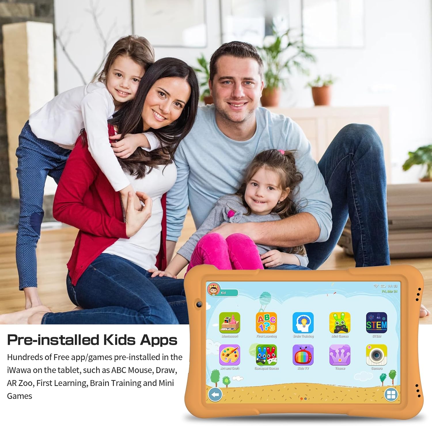 PRITOM 10 inch Kids Tablet Android 14 Tabletas 32GB, Quad-Core, 6000mAh, Large HD IPS Display, WiFi 6, Dual Camera, Bluetooth, Toddler Tablet for Kids Age 3+, Yellow