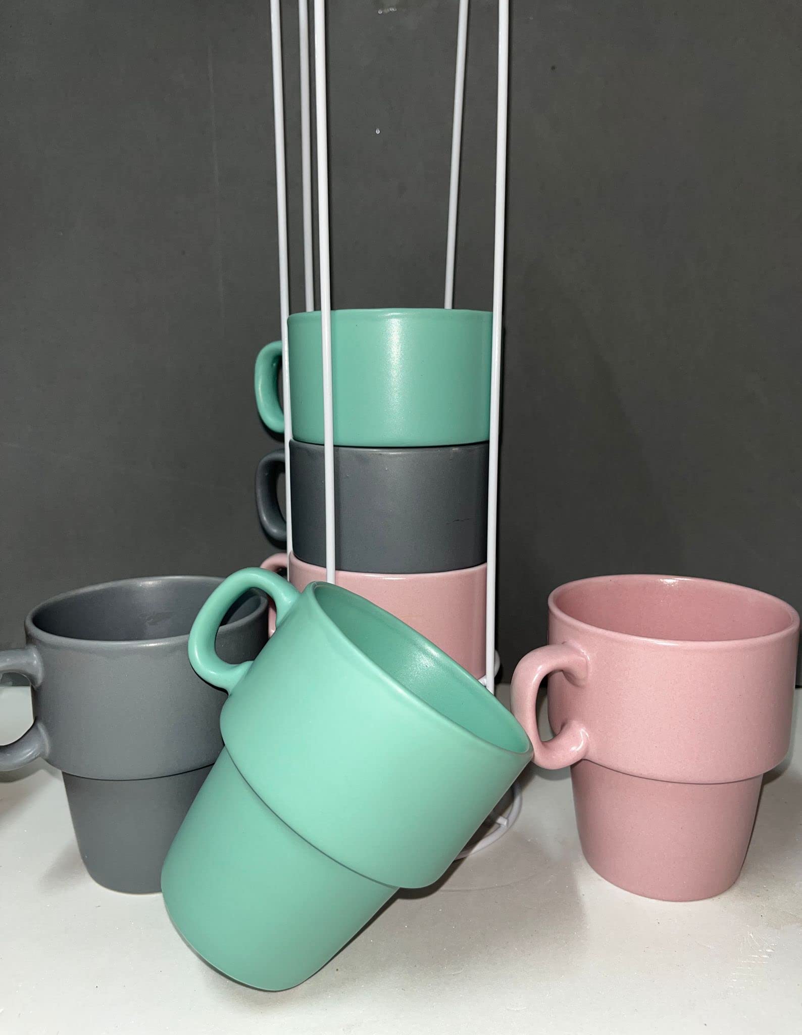 6 tasses Sarreguemines modèle Chaumière Beige/Marron Céramique/Porcelaine Rayé