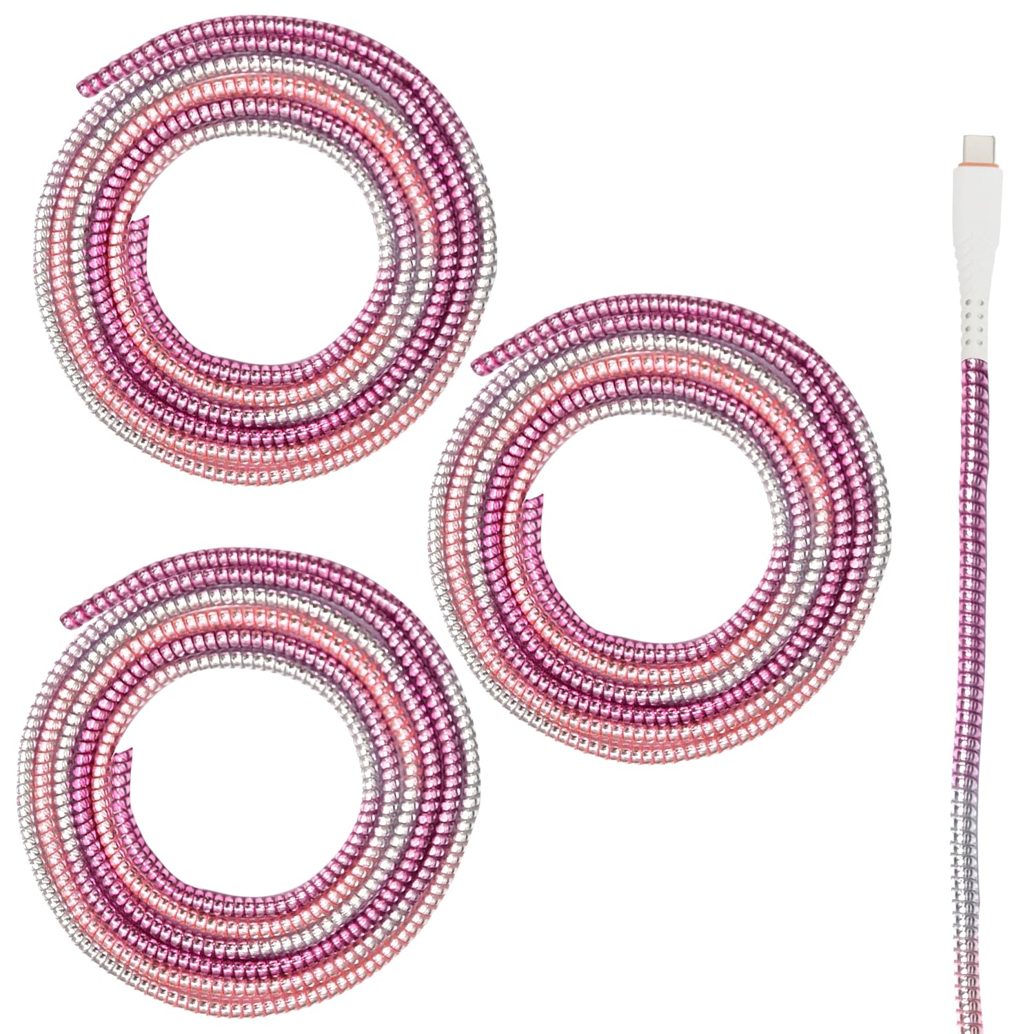 Humble Ultimate Metallic Finish Cable Protector | Spiral Triple Colour 1.5 Meter / 150 cm | Plastic Cord Wire Charger Winder for iPhone and Android Charging Cables (Pink-Purple-Silver) - Pack of 3-image-15