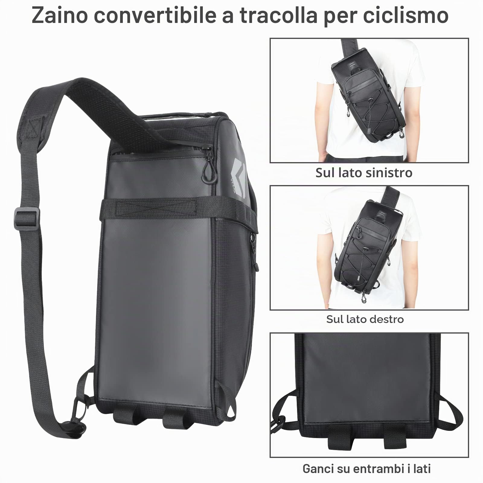 Borsa Posteriore Bici, Borse a Tracolla zaino Cooler Trunk Isolata Pacchetto Portapacchi, multifunzione Bagagli per MTB Bici da Strada Borsa per sedile posteriore, Borsa isolata, Nero