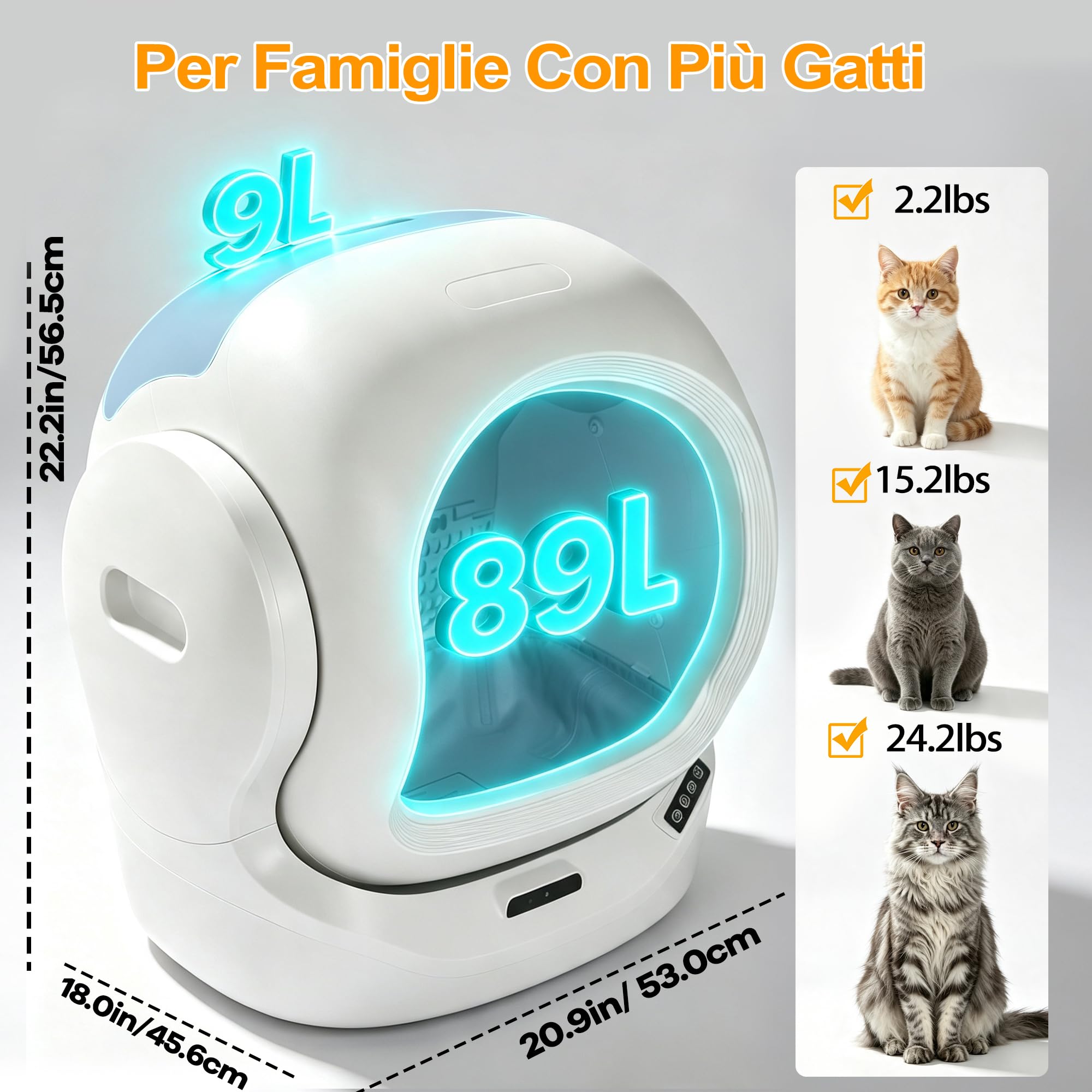 Lettiera Gatto Autopulente, Lettiera Automatica, Capacità 89 Litri