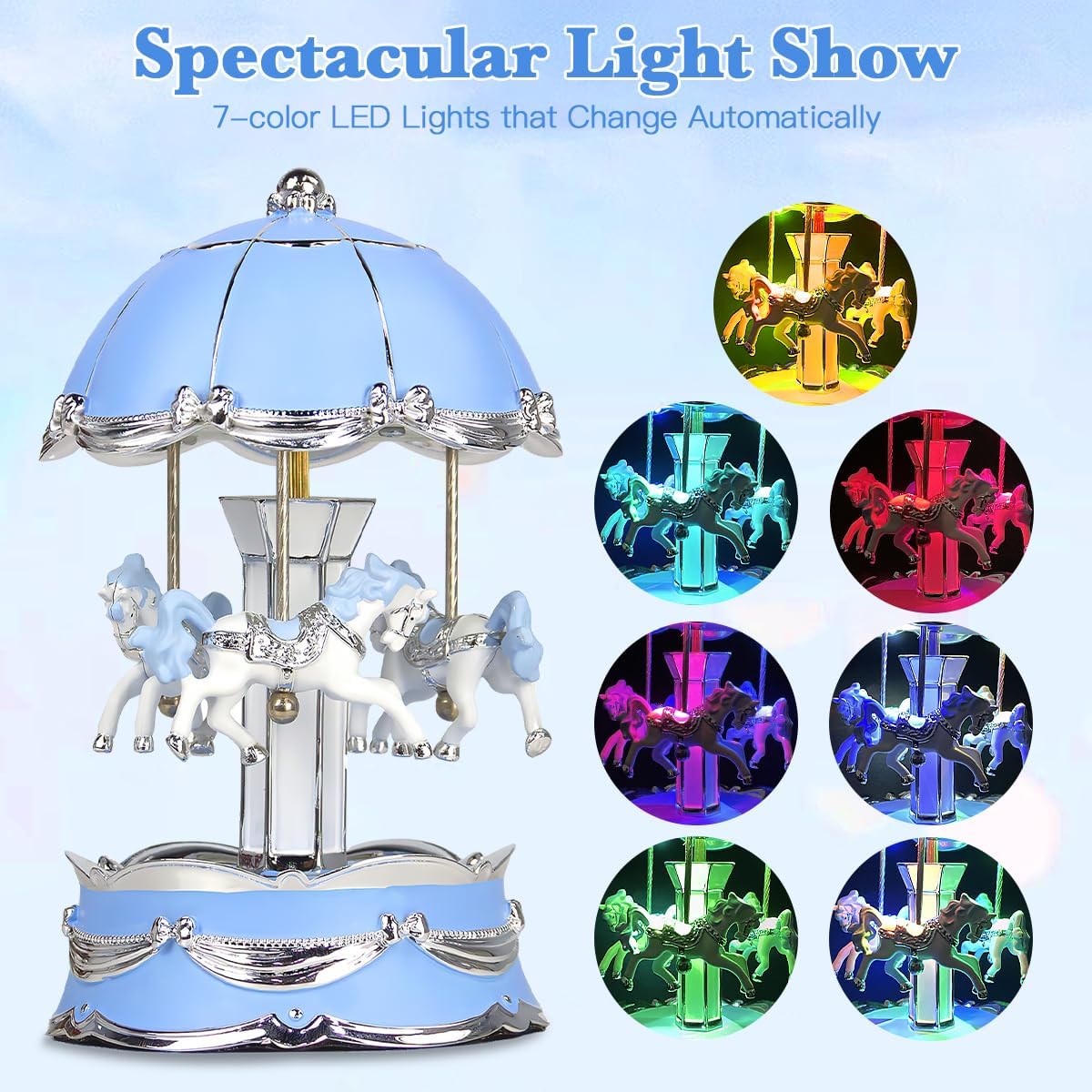 Carousel Horse Music Box Gifts U R My Sunshine,Color Changing LED Lights Musical Carousel for Girls Women Mom Daughter,Christmas Anniversary Valentines Day Present Birthday Gifts (Blue)