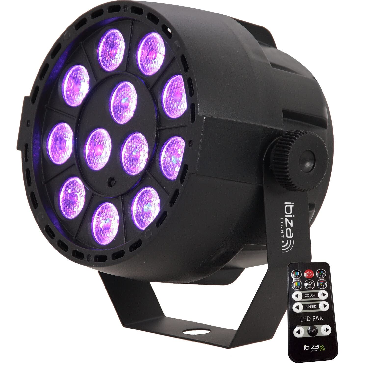 Ibiza - PAR-MINI-RGB3 - Foco PAR con 12 LEDs RGB de 3W cada uno 3-IN-1 con efecto estroboscópico - Negro