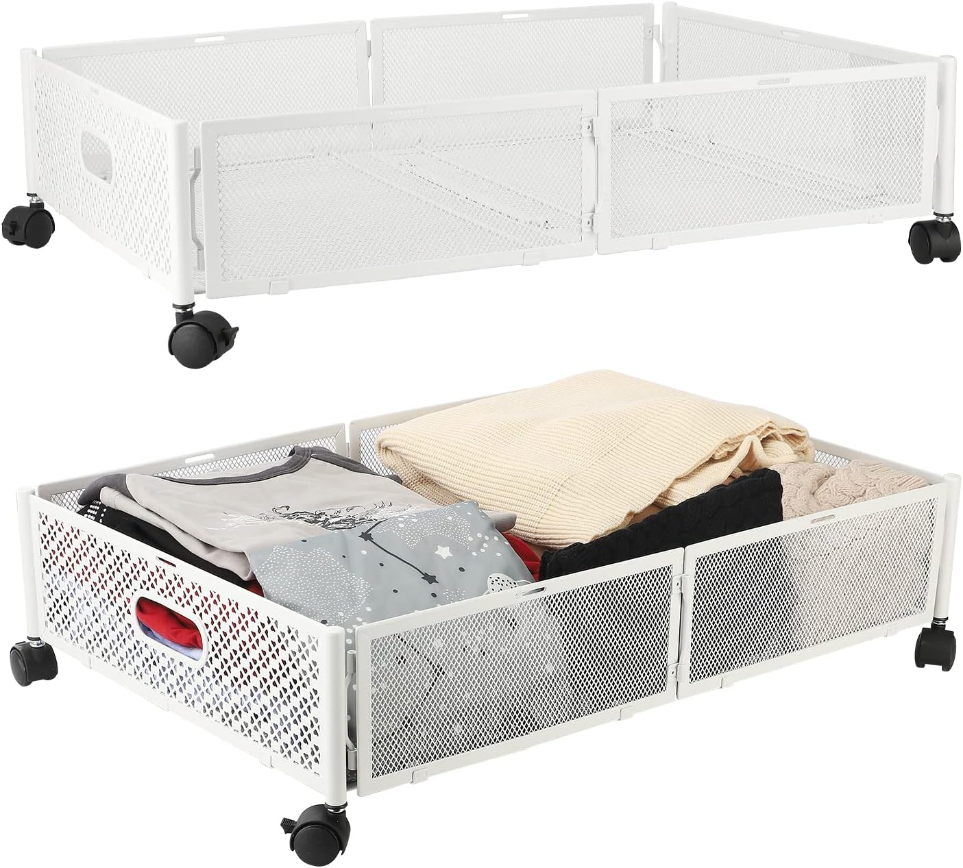 Under Bed Storage Containers with Wheels,2 Pack White