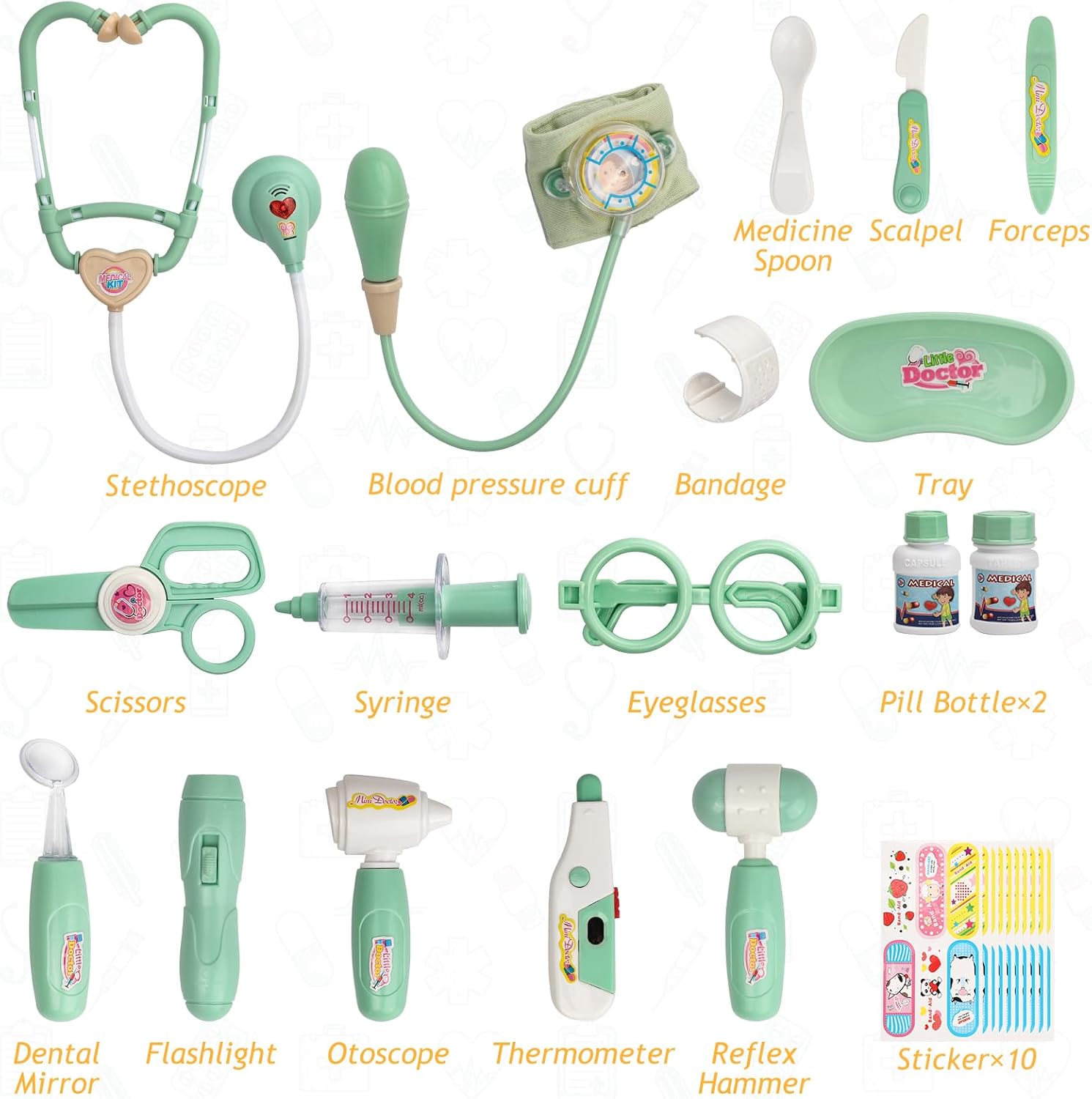 Liberry Doctor Kit for Toddlers 3 4 5 Years Old, 30-Piece Kid Doctor Toy with Stethoscope, Costume, Green Medical Pretend Play, Birthday Gift for Girls Boys - Image 7