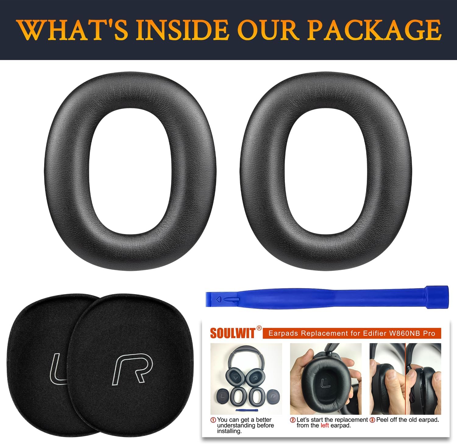 SOULWIT Professional Replacement Ear Pads for Edifier W860NB Pro, WH950NB ANC Headphones(Do Not Fit W860NB), Earpads Cushions with Soft Protein Leather, High-Density Noise Isolation Foam - Black - Image 5