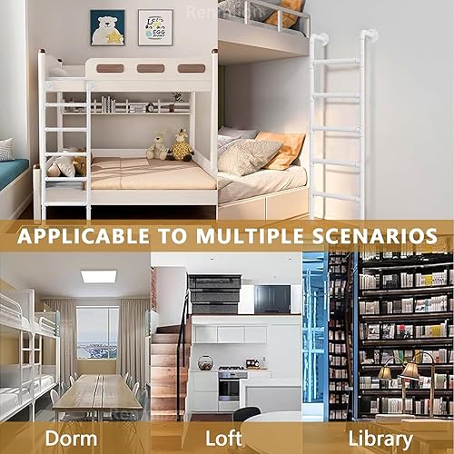 Miniatura 5 de White Bunk Bed Ladder for High Bed, Wrought Iron Loft Attic Ladder Wall Mounted Metal Step Ladder with Kit for HomeSmall SpacesOutdoor Rooftops,