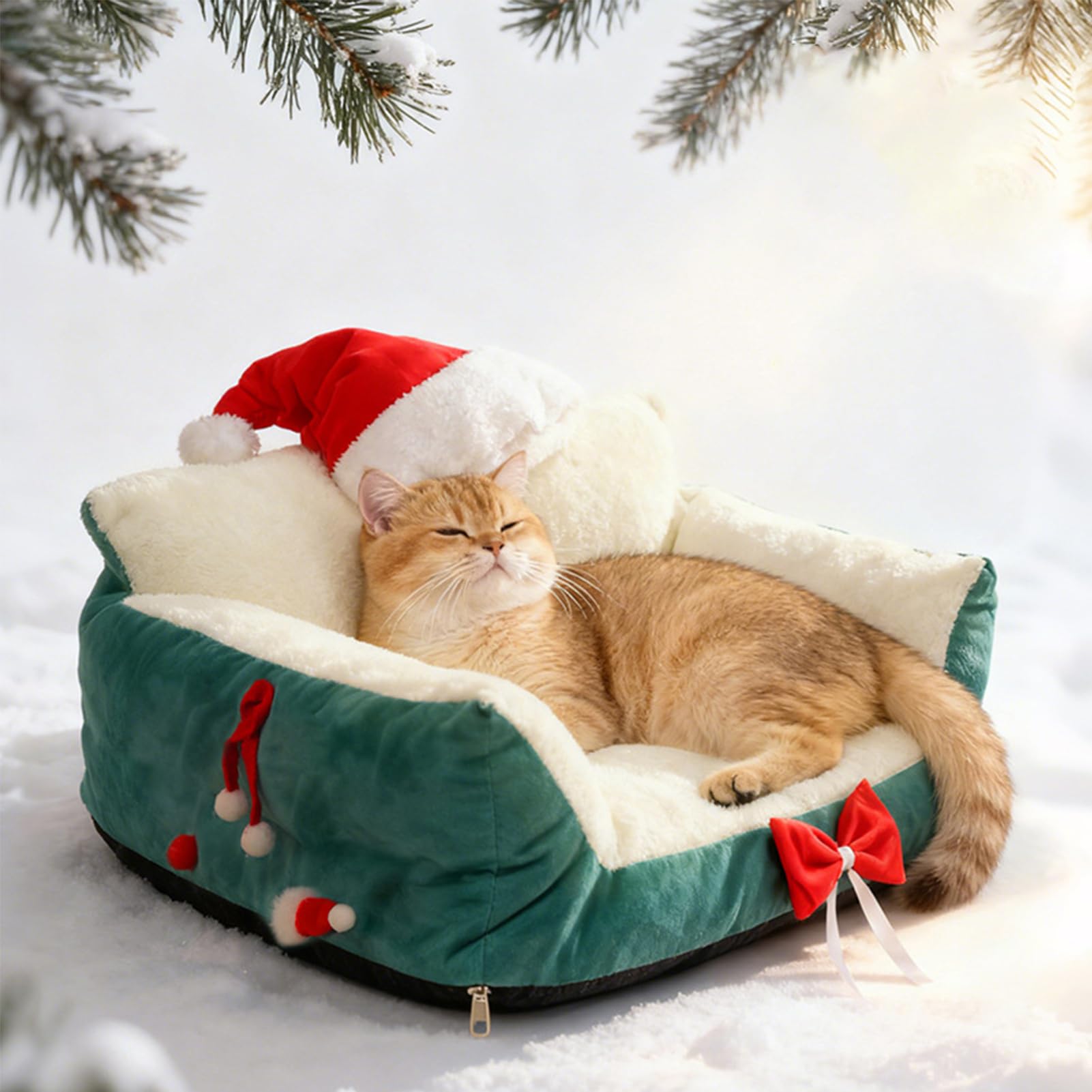 Sofa für Haustiere | Weihnachtssessel mit Weihnachtsmannmütze, kleine Hundebetten | für Zuhause, Wohnzimmer, Terrasse, Balkon, Spielplatz, Wohnung, Nachtschlaf, tägliche Erholung