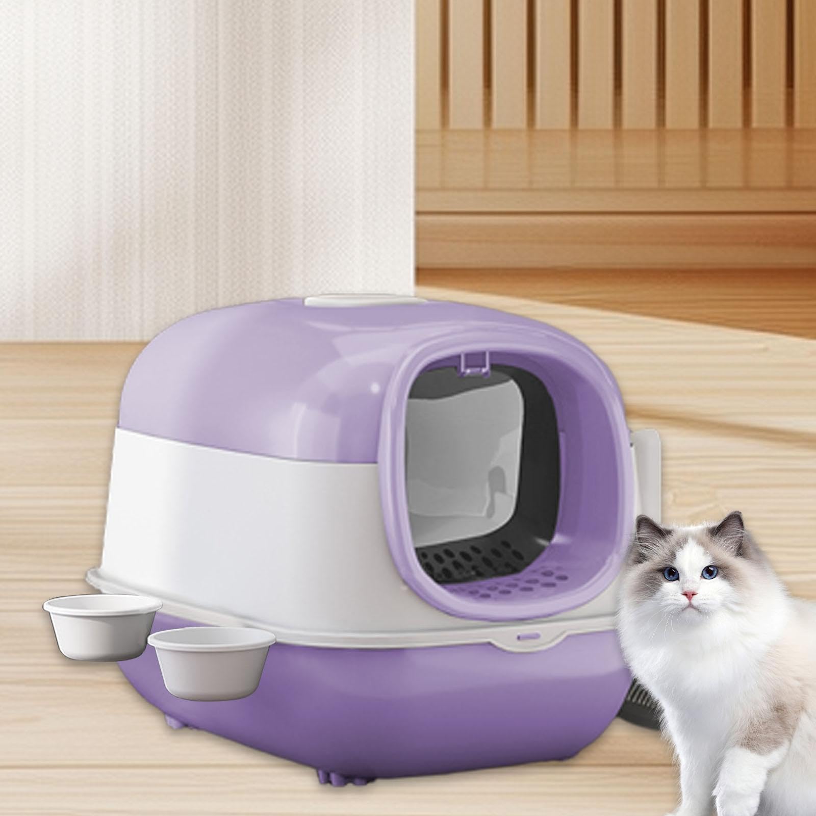 Arenero Grande para Gatos con Tapa, Inodoro para Gatos con, Bandeja de Arena para Gatos Resistente, Reutilizable Y Extraíble, Arenero para Mas