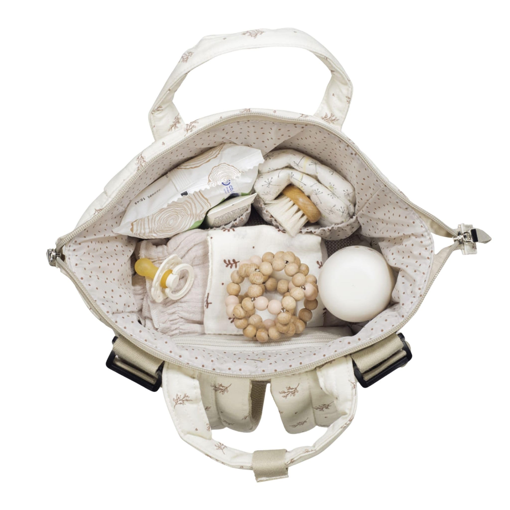Zaino Mimosa – Walking Mum – Zaino per la mamma del bambino – Beige/Rosa o Beige/Verde – 3 scomparti