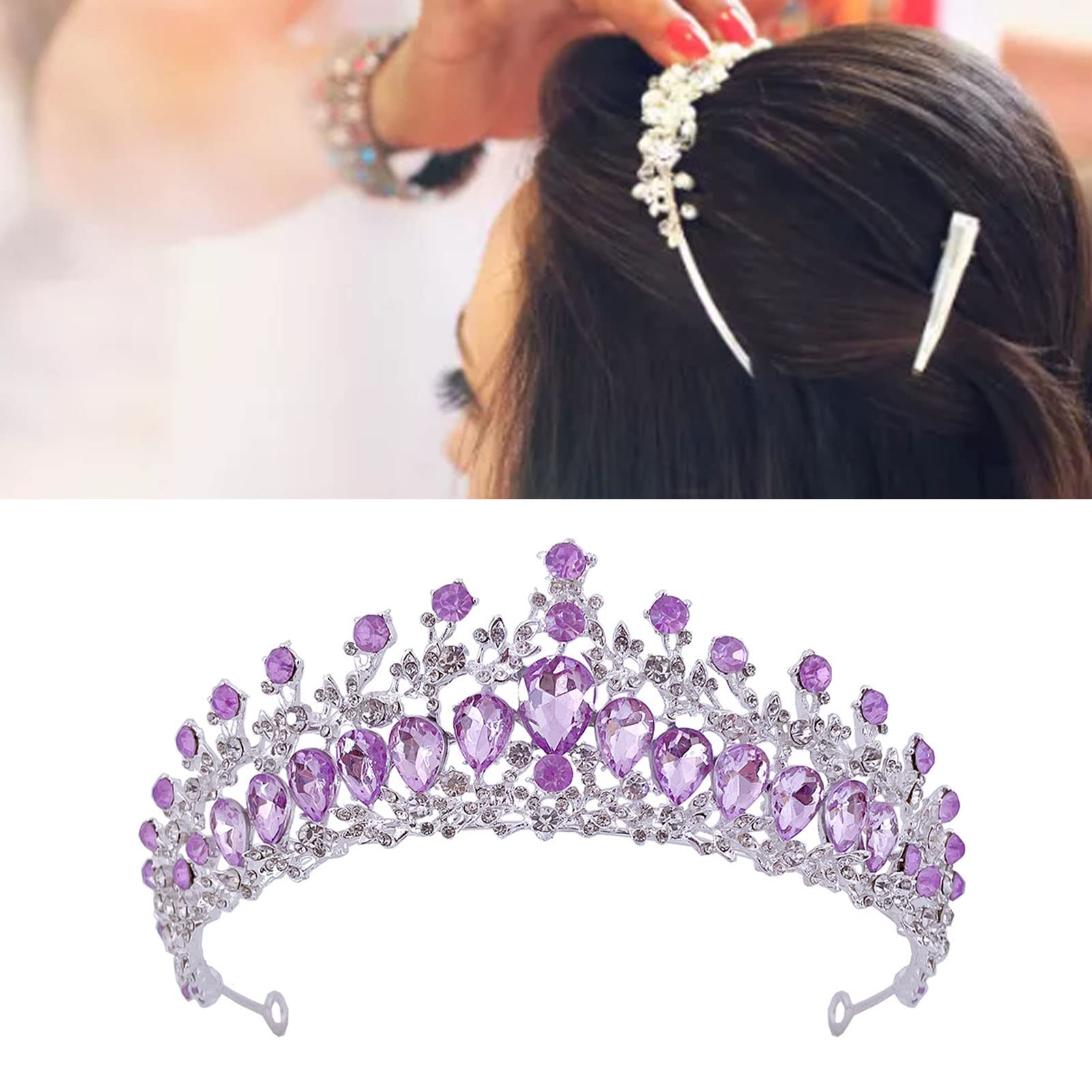 Keenso Corona de Novia, Corona de Diamantes de Imitación de Aleación de Zinc Exquisita de Moda Brillante para Baile de Graduación