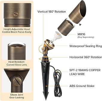 LUTEC Solid Brass Low Voltage Landscape Lighting, 12V Heavy Duty Waterproof Landscape Spotlights, Adjustable Bronze Uplights Outdoor Fixtures for Garden Yard Pathway Tree Without Bulb, 4 Pack