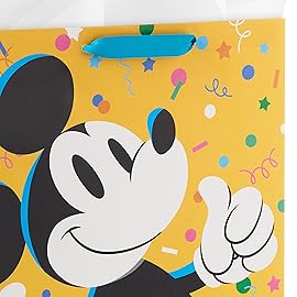 Birthday Hallmark Disney 13 Large Gift Bag with Tissue Paper (Mickey Mouse, Yellow), Kids, Adults, Fans