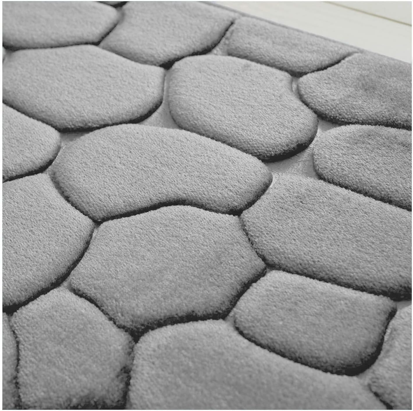 FAIRWAYUK 2 Piece Memory Foam Bath Mat Pedestal Set Non Slip, Super Soft Water Absorbent Toilet Bathroom Rug Sets, Microfibre Large Bathmat (Grey)