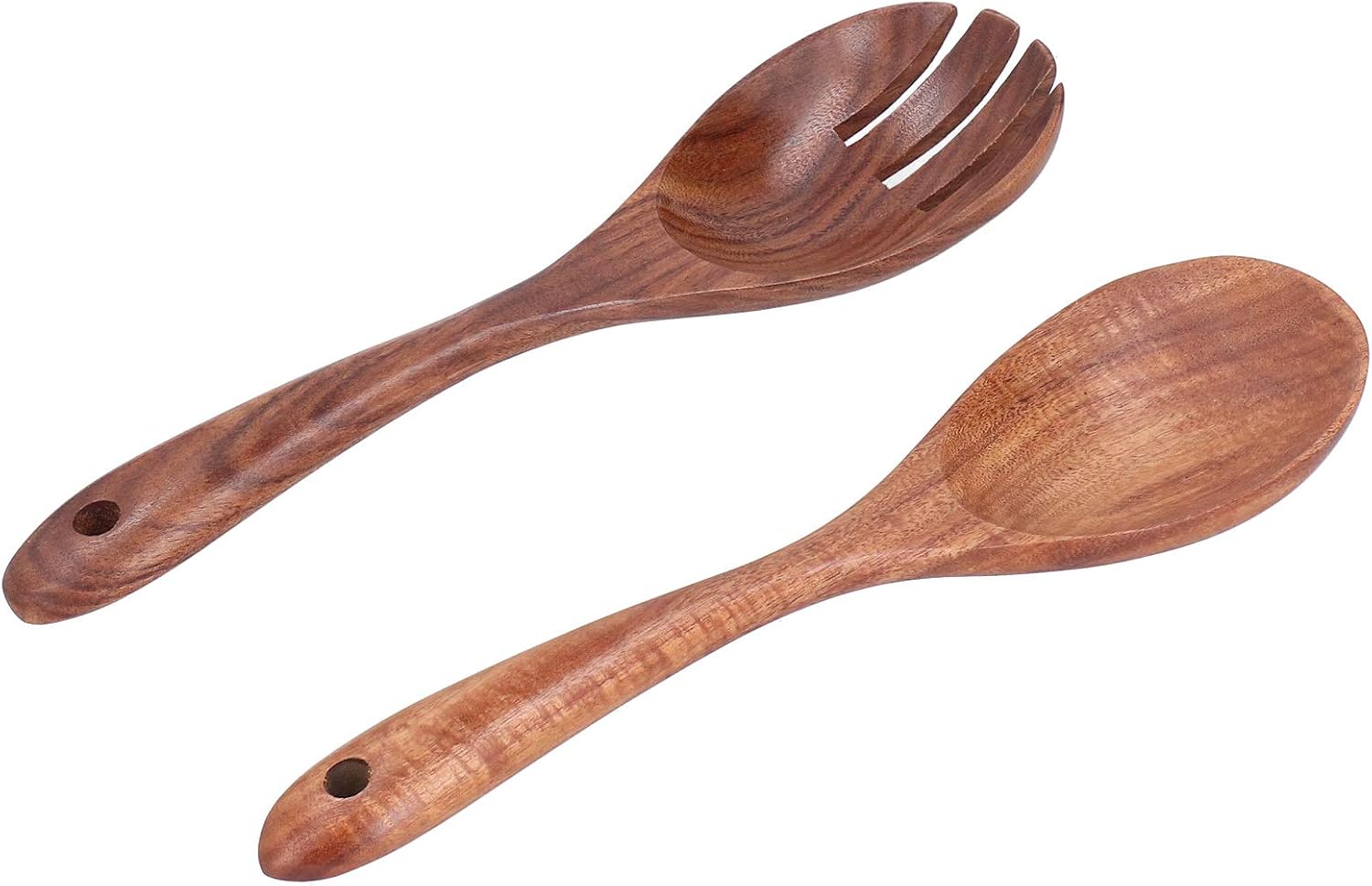 Wooden Salad Servers, Wooden Salad Spoon and Fork with Ergonomic Handle Wood Serving Utensils for Kitchen Stirring Mixing