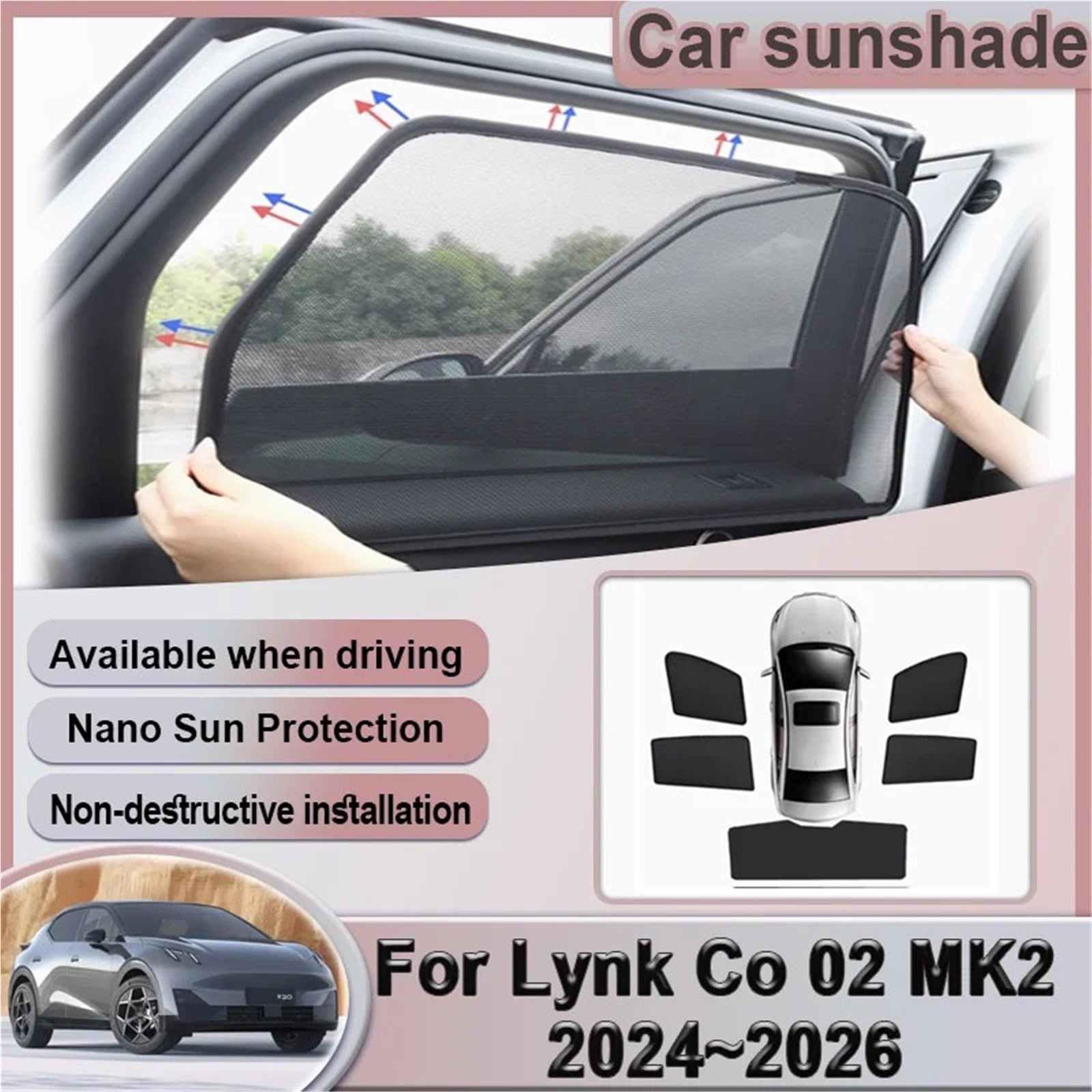 Zaslony Dzielace Samochód Pasuje do Lynk Co 02 MK2 Z20 E335 2024 2025 2026 Osłona przeciwsłoneczna na boczną szybę Siatka magnetyczna Osłona przeciwsłoneczna(1pcs Rear)