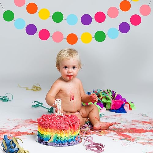 Miniatura 5 de Cartel arcoíris para decoración de primer cumpleaños para silla de bebé, falda tutú para silla alta con 1 banderín y 2 coloridos carteles redondos