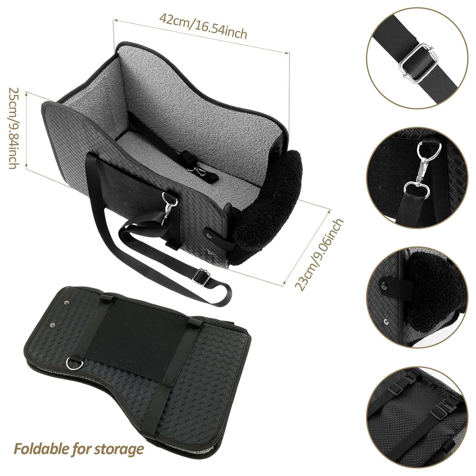Siège Auto Chien pour Console Centrale Siège Pour Chiens Jusqu'à 6 Kg | Coussin de Transport Pliable et Portable pour Poussette Extérieur Arrière de Voiture