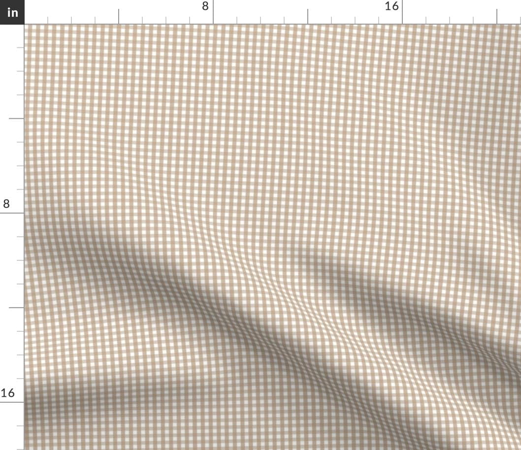 Spoonflower Fabric - Small Scale Gingham Tan Checks Brown Stripe Lines Classic Ditsy Picnic Printed on Petal Cotton Fabric by The Yard - Sewing Quilting Apparel Crafts Decor