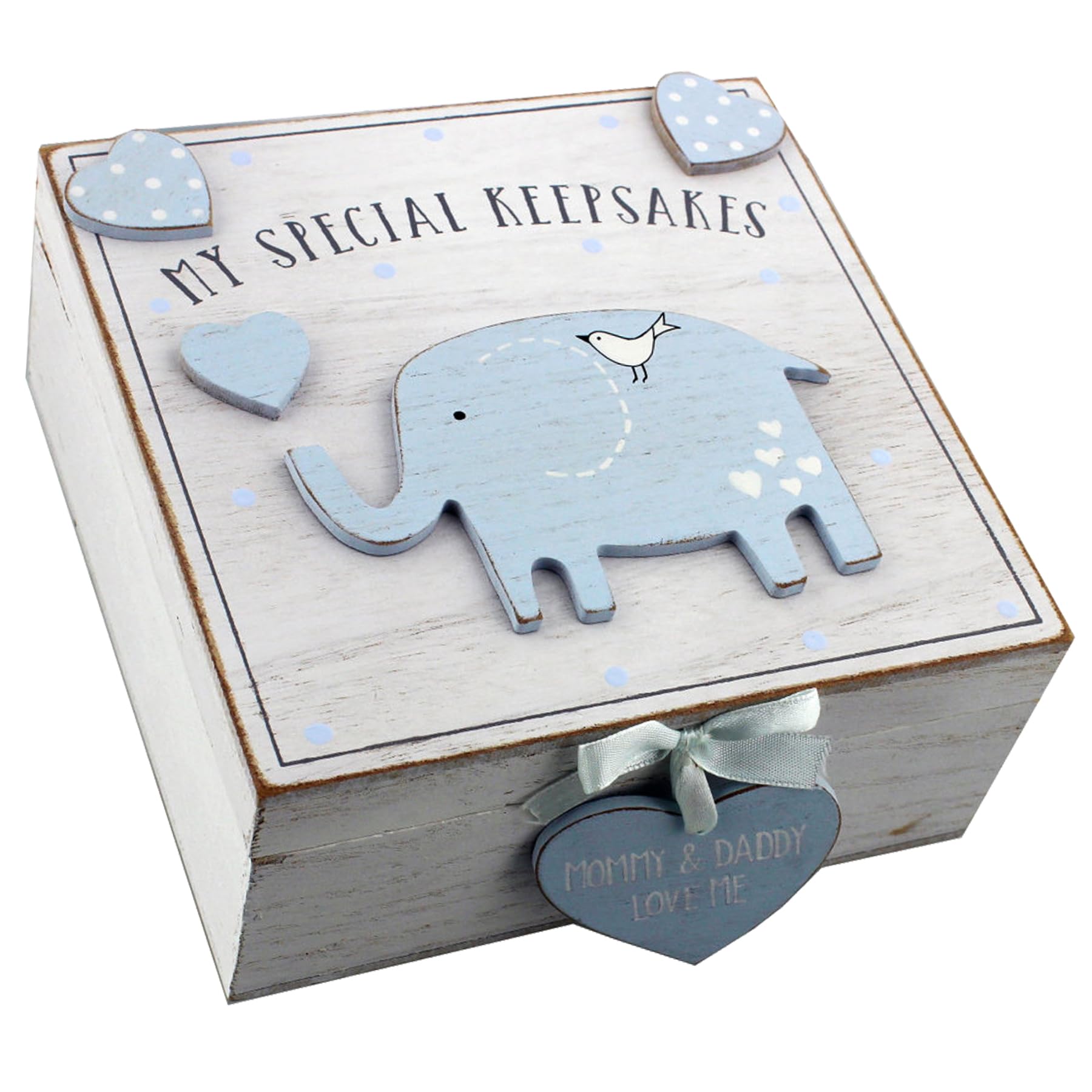 Baby Boy My Special Keepsakes wooden Memories Keepsake Box Vintage Style New Baby Gift White and Blue