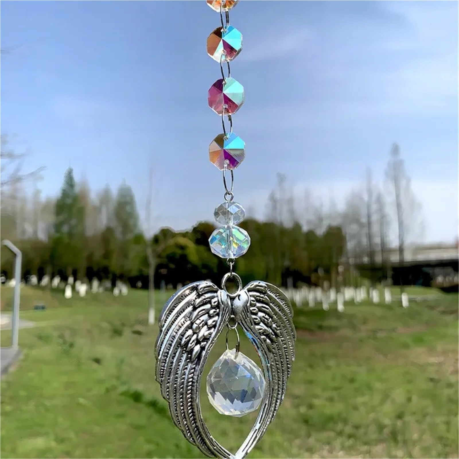 2 stücke Engel Flügel Kristall Ball Anhänger Sun Catcher Wandbehänge Decor Outdoor Garten Fenster Für Garten