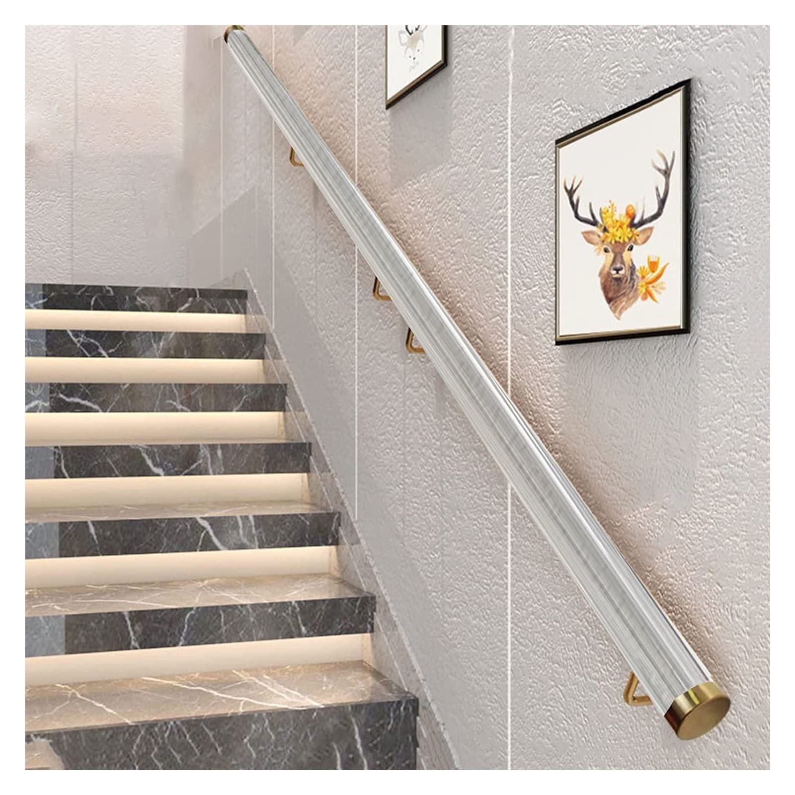 Przezroczyste akrylowe schody il – zestaw antypoślizgowych przezroczystych kryształowych balustrad wewnętrznych o wymiarach od 9 m do 6 m, w komplecie ze złotymi wspornikami dla bezpiecznego montażu