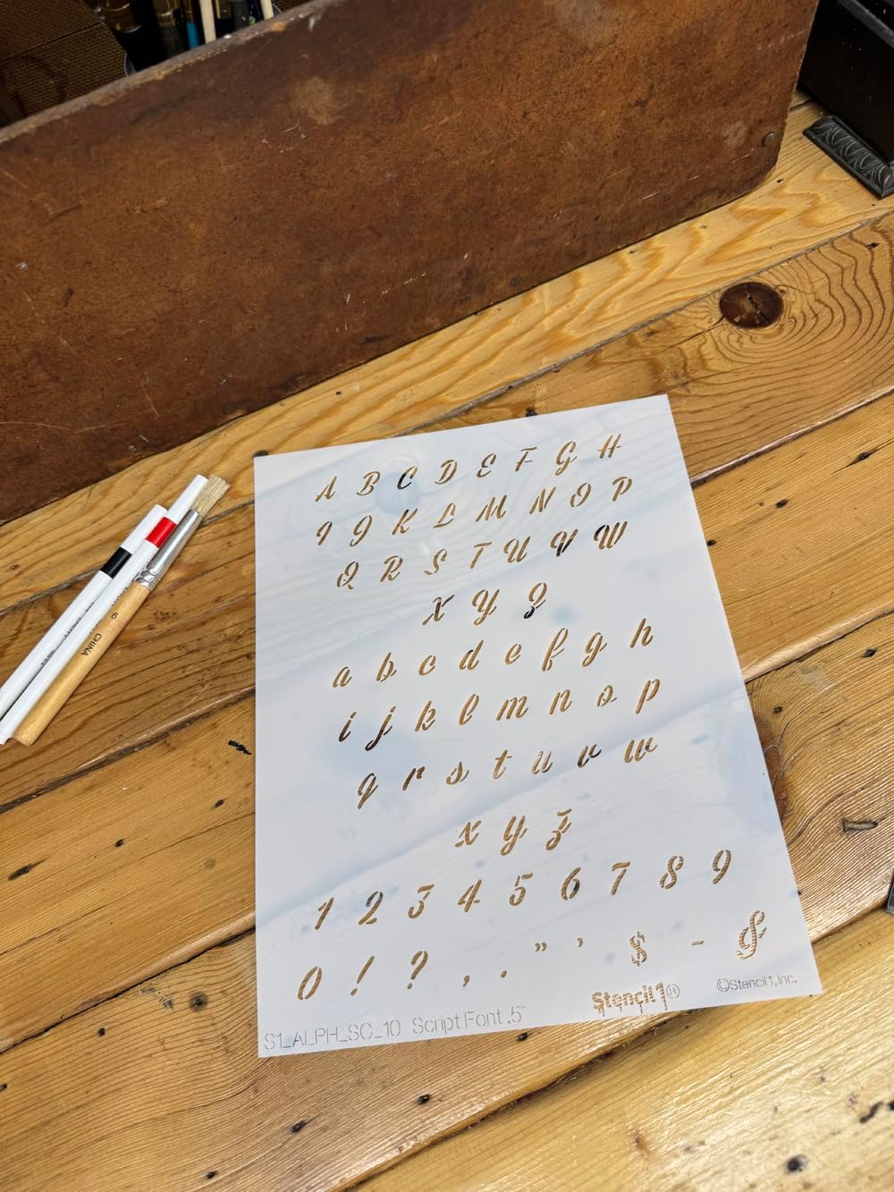 Stencil1 Script Font Letter Stencils 1/2" - Letters & Numbers - Uppercase & Lowercase Alphabet - Painting, Drawing, Wood, Vinyl & Crafts 8.5” x 11”