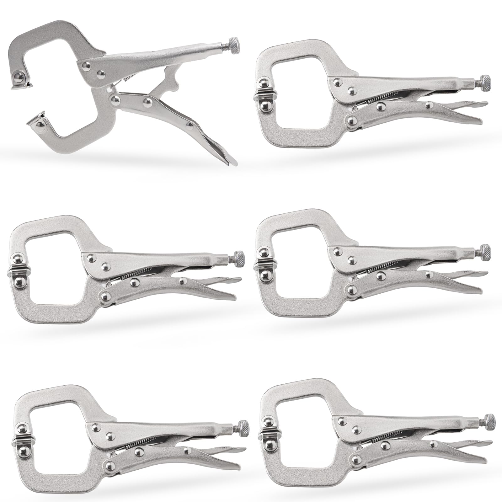 C Clamp Locking Pliers 6" Face Clamp, 6 Pcs Locking C Clamp, Pocket Hole Clamp for Woodworking, Welding, DIY, Heavy Duty Metal C-Clamp Locking Pliers