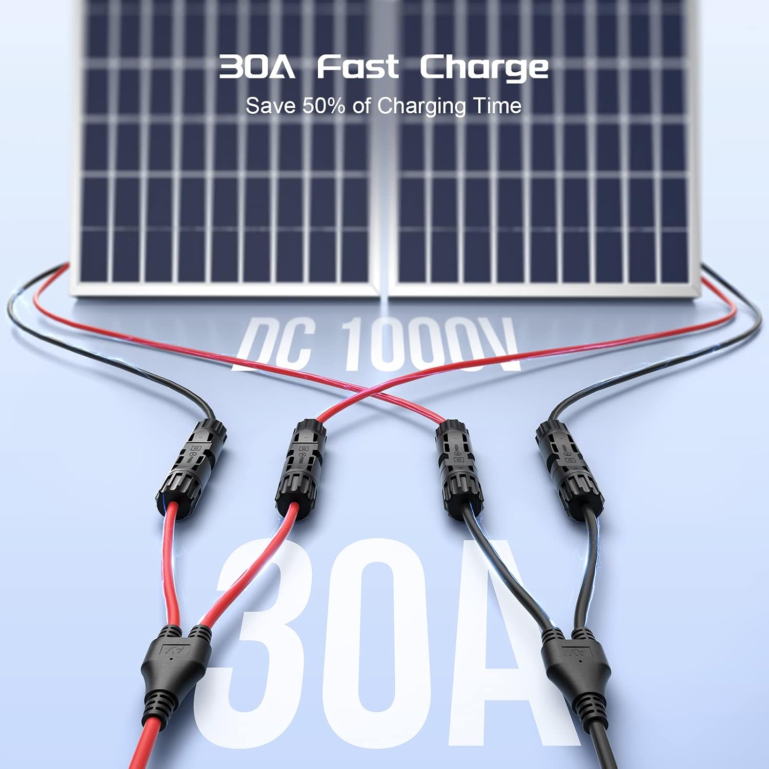 Bateria Power Solar Connectors 30A Y-Branch Cable, Solar Cable Parallel Adaptor in Pair for Solar Panel (1*M/FF+1*F/MM)…