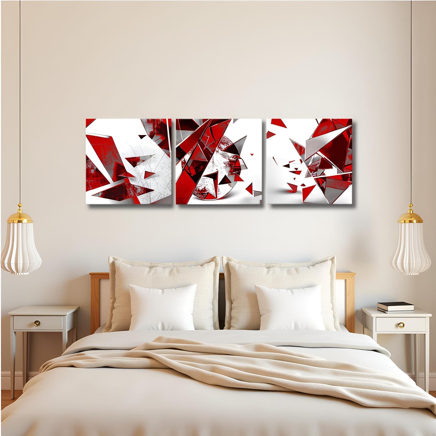 RyounoArt Red Bathroom Wall Decor Modern Red Abstract Art Wall Decor Geometric Pictures Framed 12 * 12 inch*3pcs