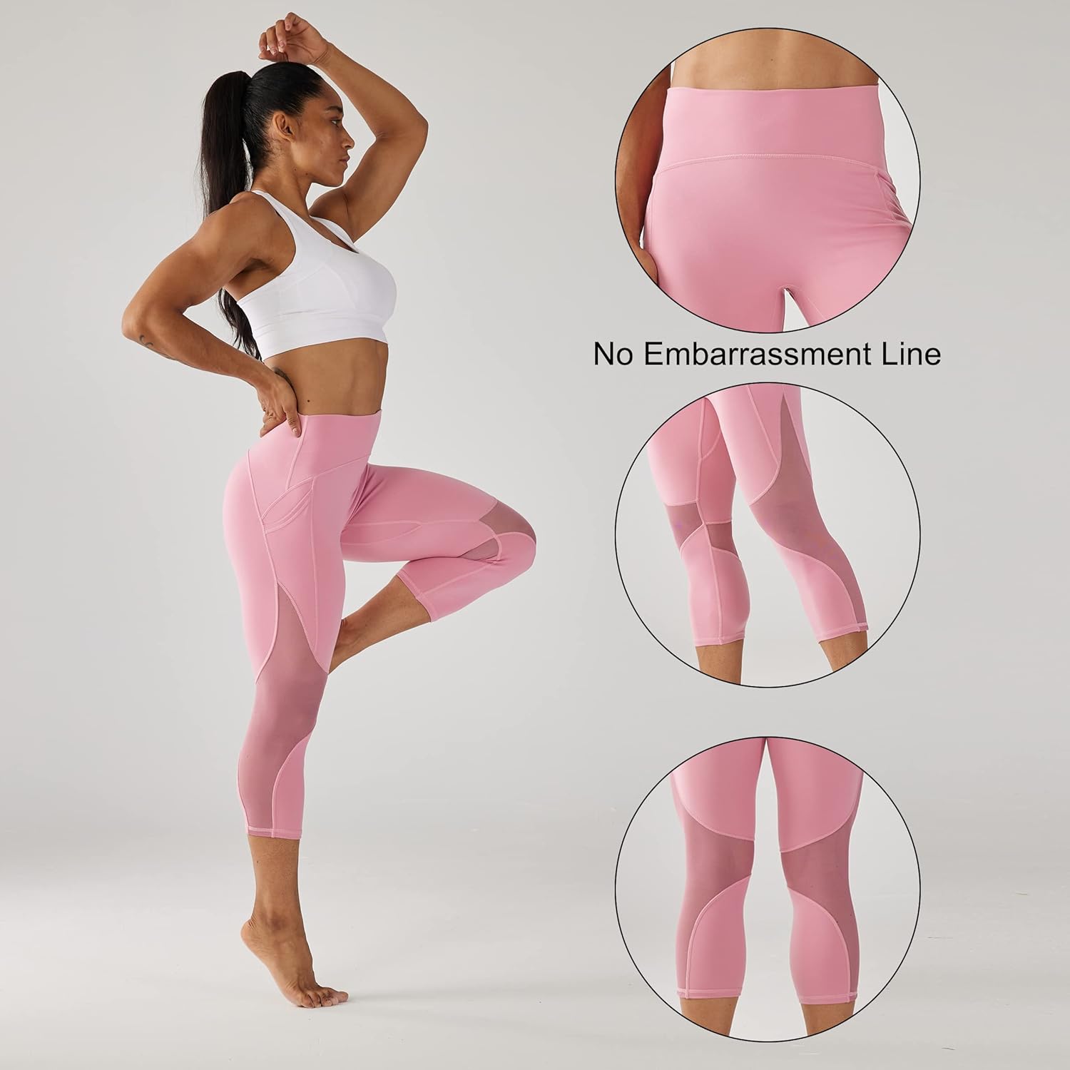 ONGASOFT High Waisted Yoga Pants for Women Running Workout Mesh Leggings Side Pockets Squat Proof Tummy Control