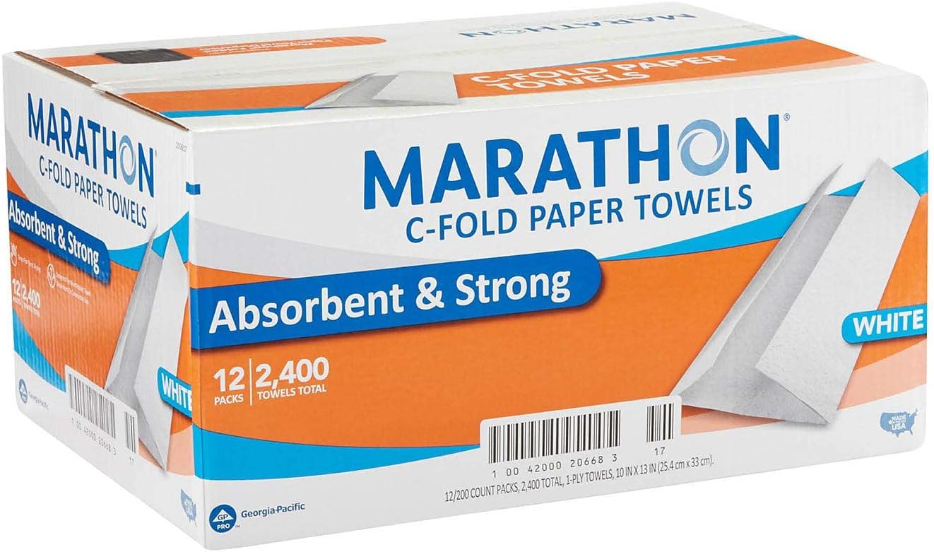 Marathon Absorbent 1-Ply C-Fold Paper Towels - 12 Pack (2400)