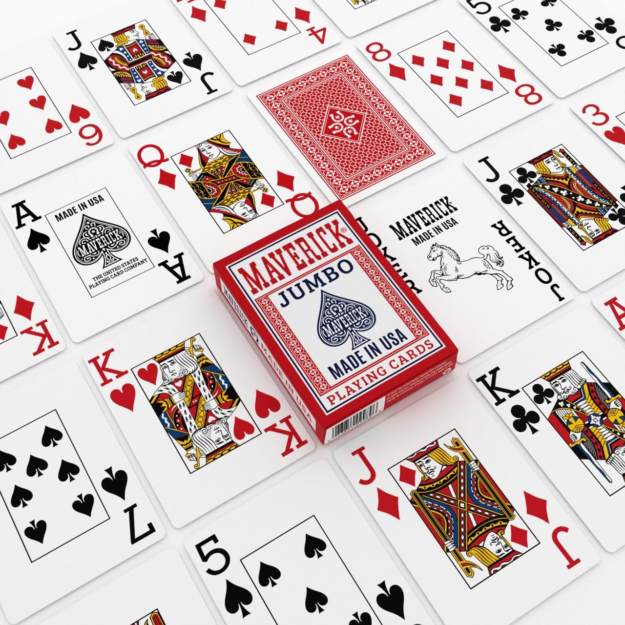 Maverick Lot de 12 cartes à jouer Made in USA Jumbo Index Rouge Bleu
