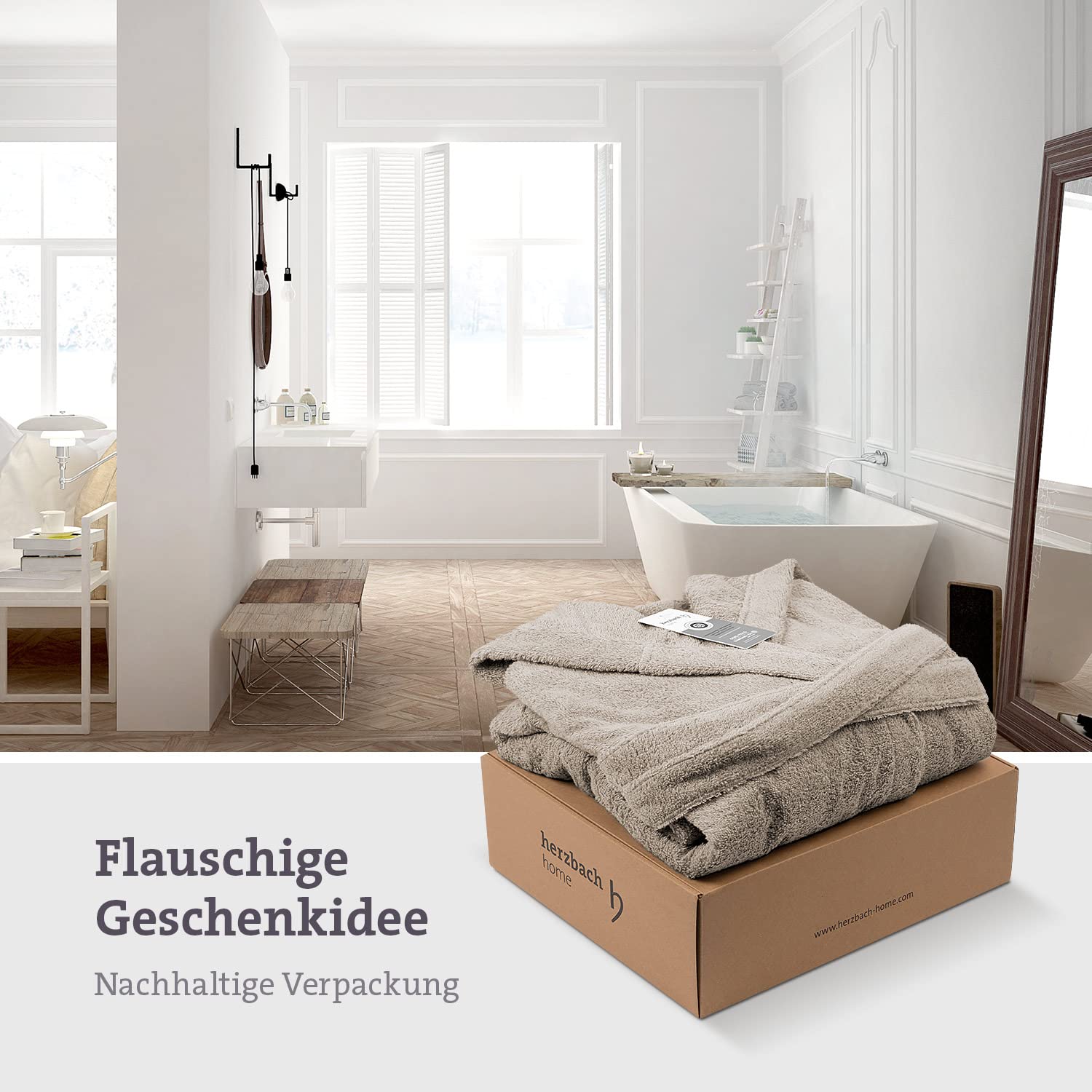 Herzbach Home Bademantel Herren Kapuze Baumwolle Frottee lang