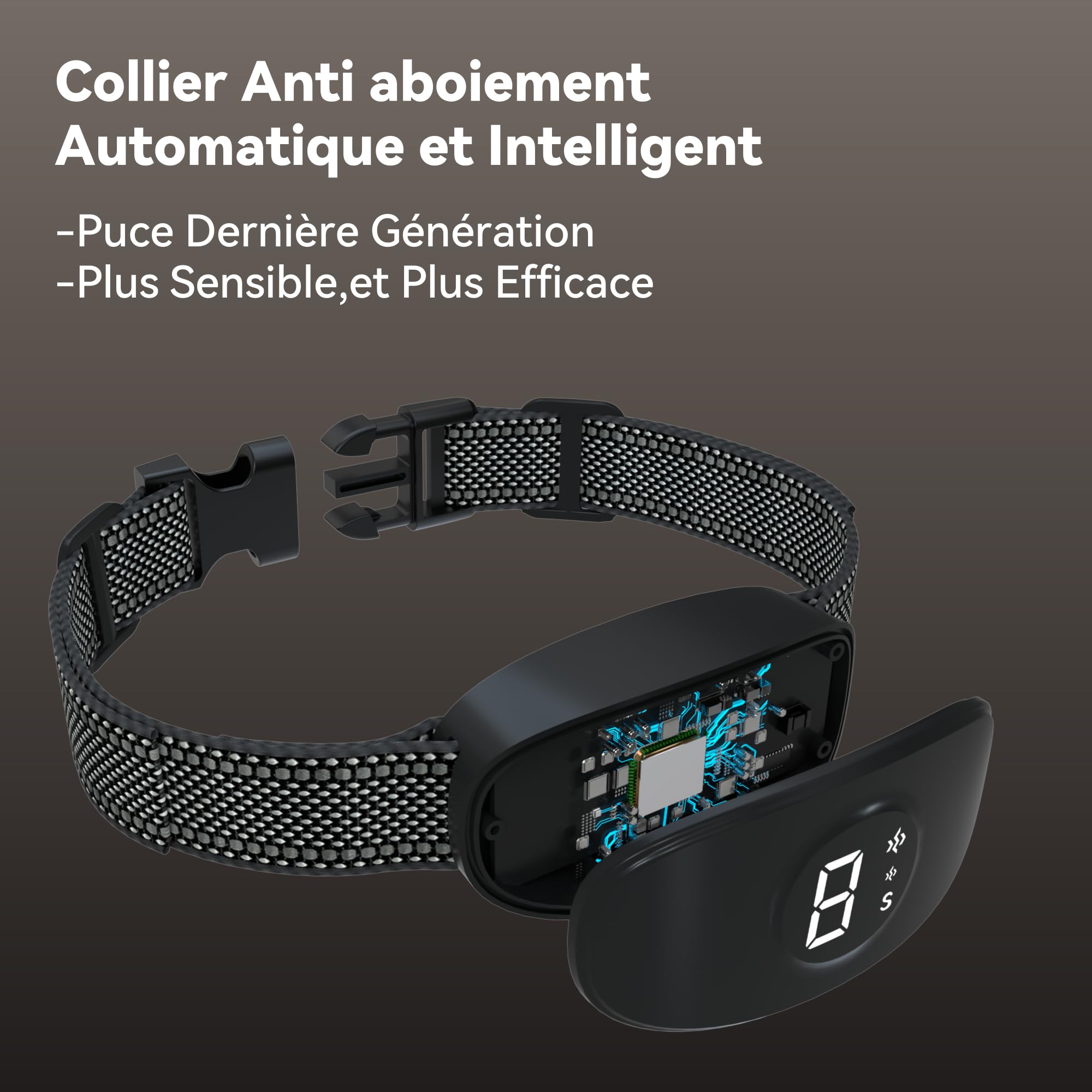 Meloive Collier Anti Aboiement Chien, Conformes à La Nouvelle Loi 2025 - Détection Intelligente des Aboiements, 4 Modes Son/Vibration/Forte Vibration, Rechargeable pour Petit et Gros Chien, Noir