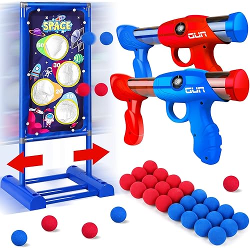 Miniatura 1 de YIFUHH Juguete de disparos para niños con 2 pistolas de aire de bola de espuma, objetivo de disparo en movimiento, 24 bolas de espuma, pistola de