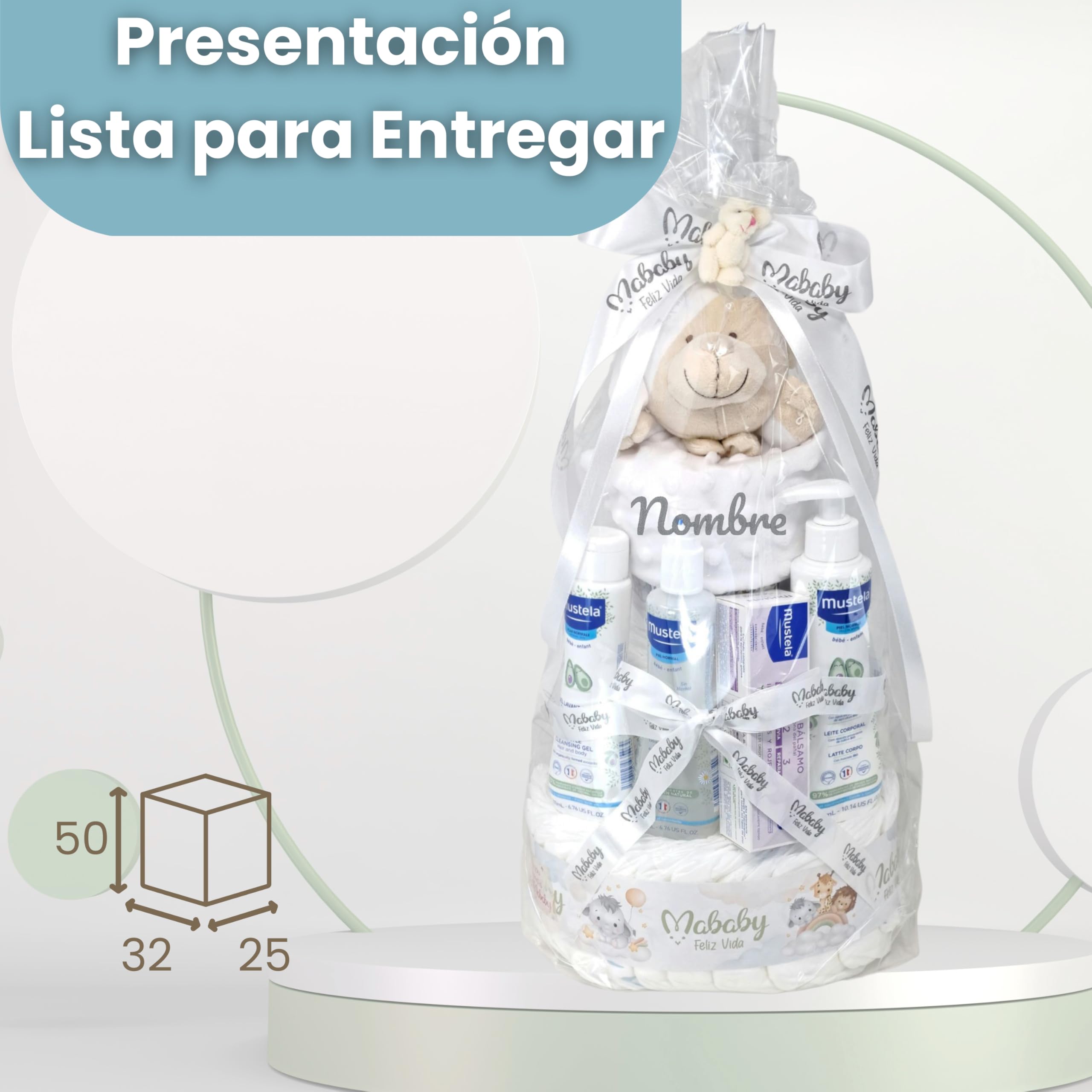 Tarta de Pañales Mis Primeros Cuidados con Doudou Osito Personalizado con Nombre Bordado, 42 Pañales Pingo Talla 2, Set de Aseo Bebé, Regalo Recién Nacido(Verde)