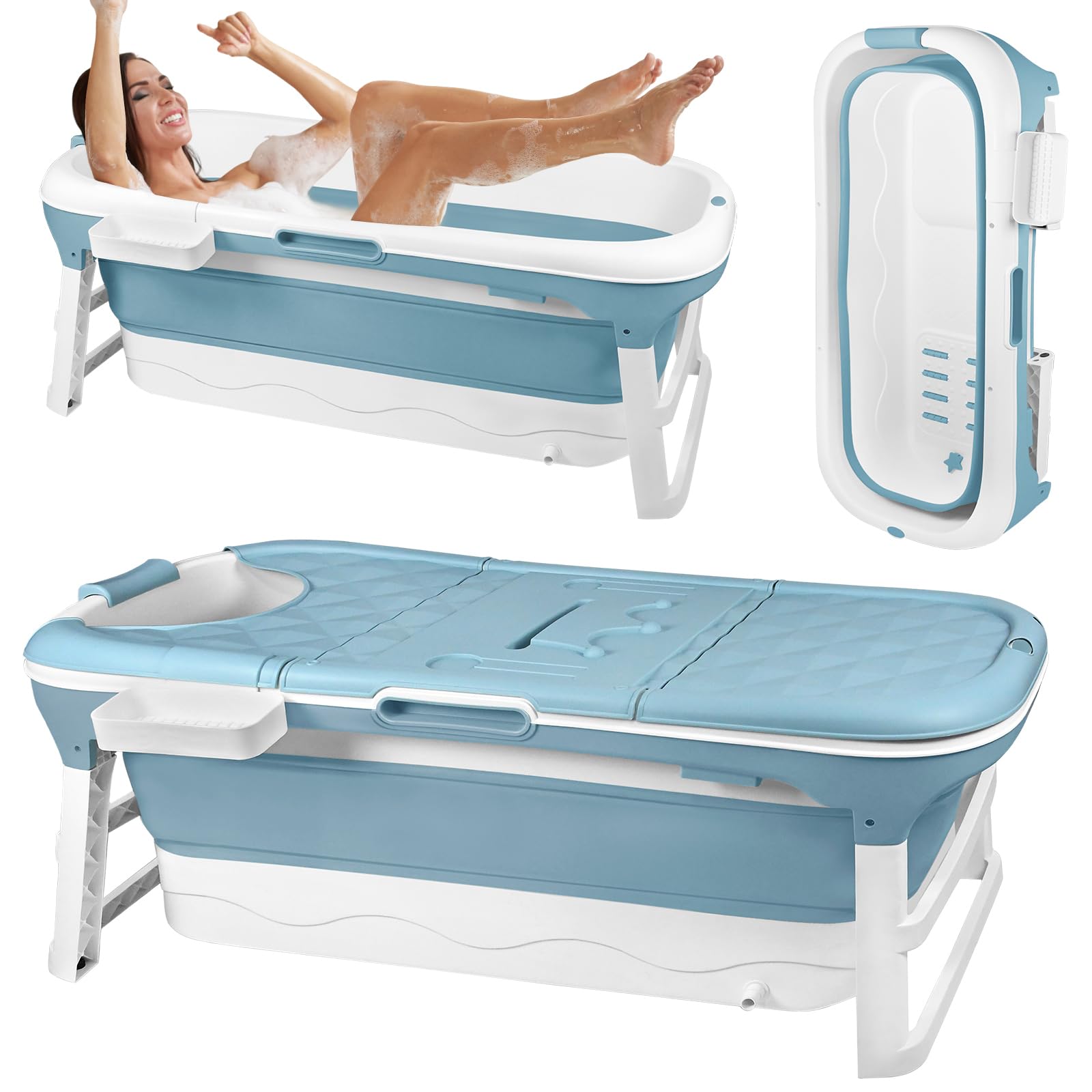 Vasca da Bagno Pieghevole per Adulti con Termometro, Pratica Vasca da Bagno Mobile, Rulli Massaggianti, Baignoire Pliable Indipendenti, Pieghevole Bathtub per Bagni di Dimensioni ridotte, 128x62x52cm