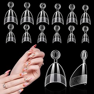 LIONVISON Short Almond Nail Tips Half Cover, 600PCS Extra Short Almond Soft Gel Nail Tips, Pre-shaped Clear False Nails with Handles for Acrylic Nail Salon with Box 12 Sizes
